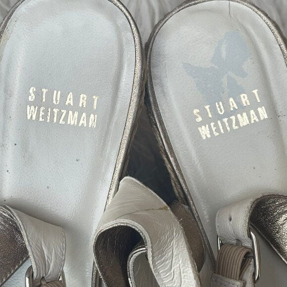 Stuart Weitzman Silver Women's Gold Metallic Leather Espadrilles Size 9.5 - Picture 6 of 7